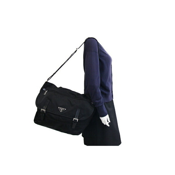 Prada Shoulder Bag Black Nylon Leather Crossbody Messenger Logo - Picture 10 of 10